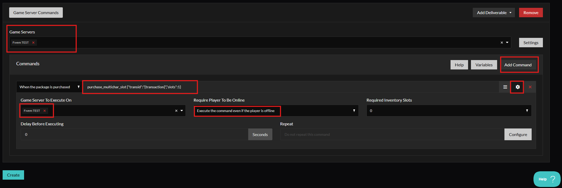 Add command settings